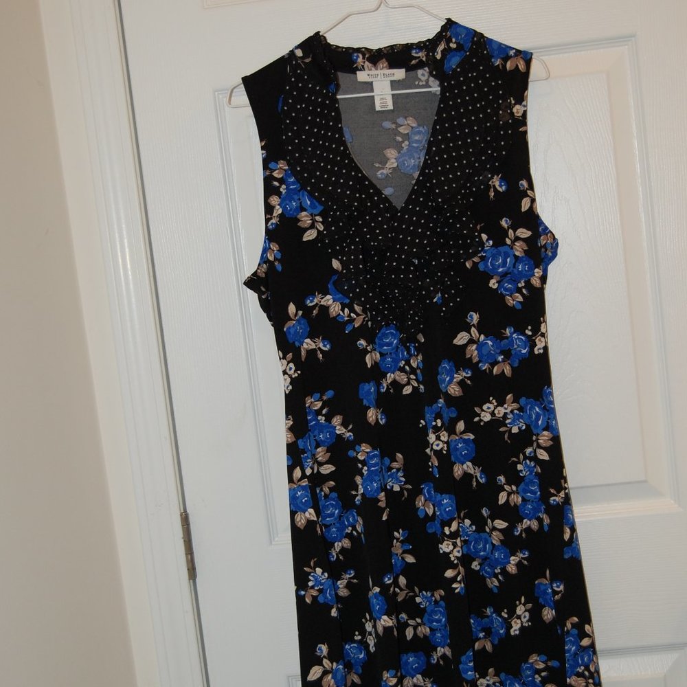 White House/Black Market Multi Color Flowers & Polka Dots Sun Dress Size Large